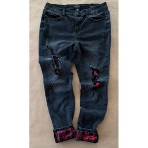 Judy Blue Skinny Distressed Buffalo Plaid Patch Jeans Black 13/31 Grunge Rocker